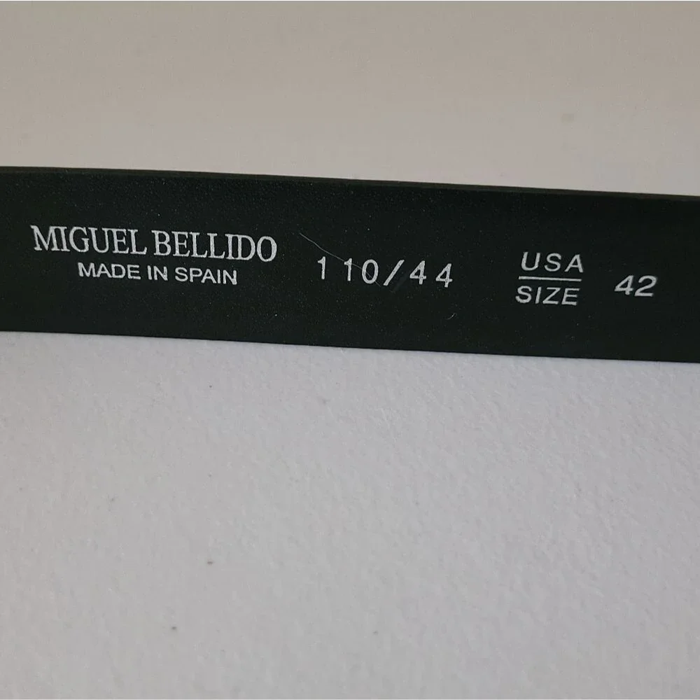 miguel bellido genuine leather belt black leather silver buckle mens size 42